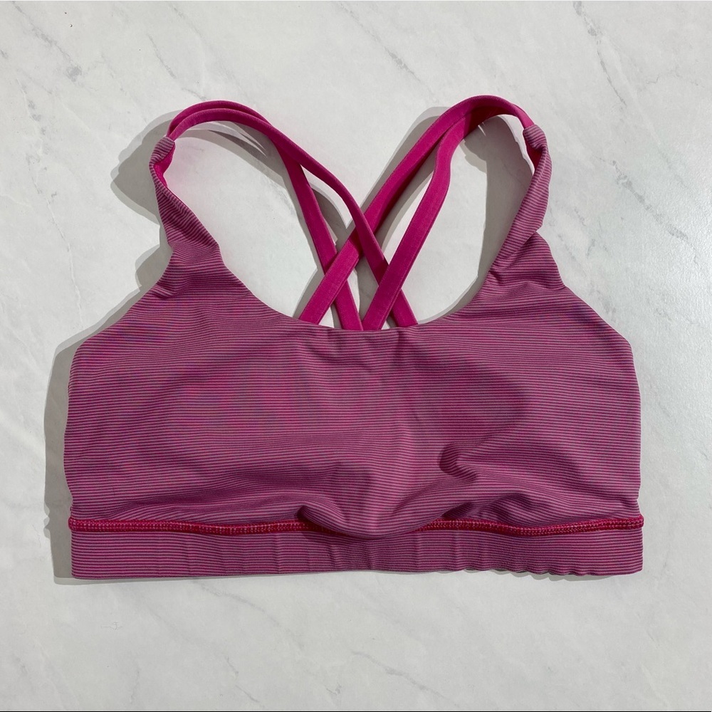 Lululemon sports bra pink/gray stripes size 6